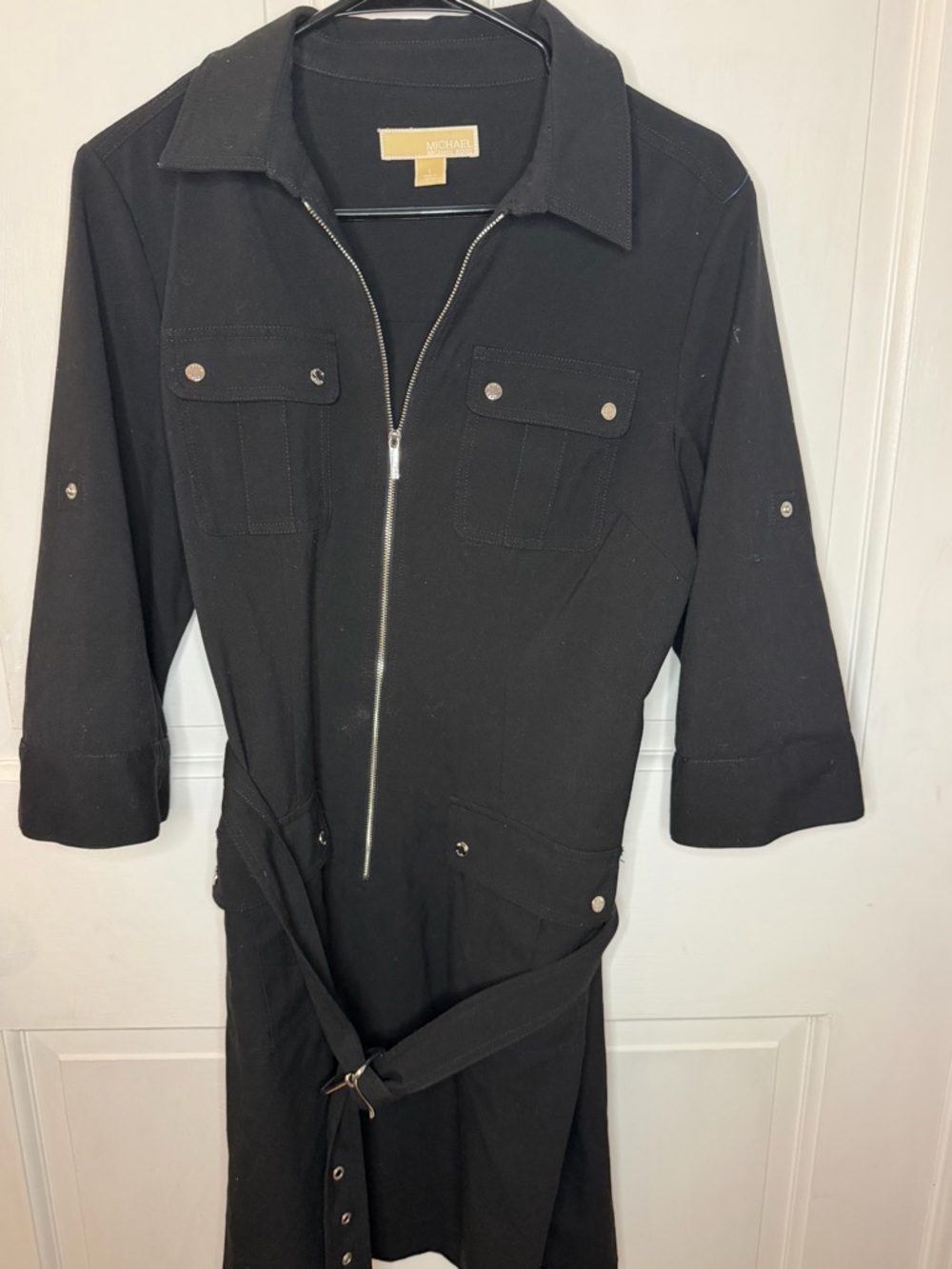 Michael Kors Black Zip-Front Shirt Dress with Belt